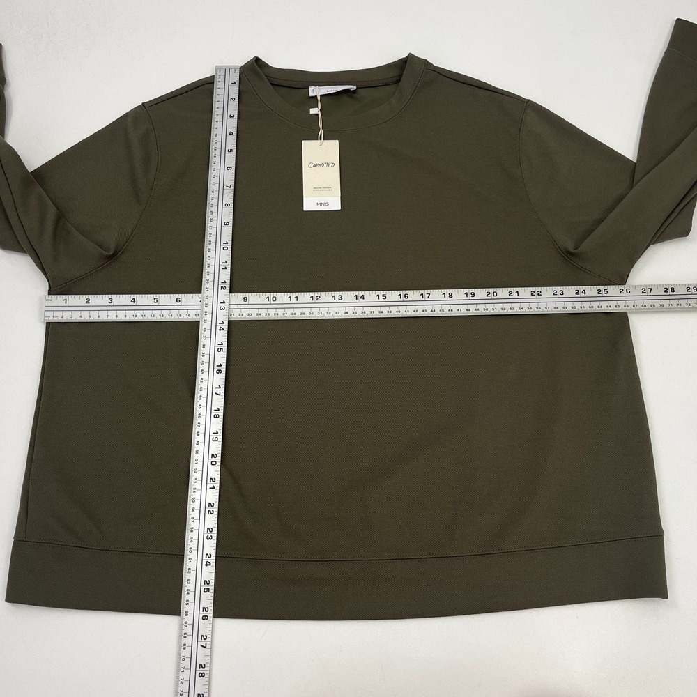 Mango NWT MNG Pullover Sweatshirt Women 2XL Olive Green Cotton Blend Sustainable - Picture 9 of 13